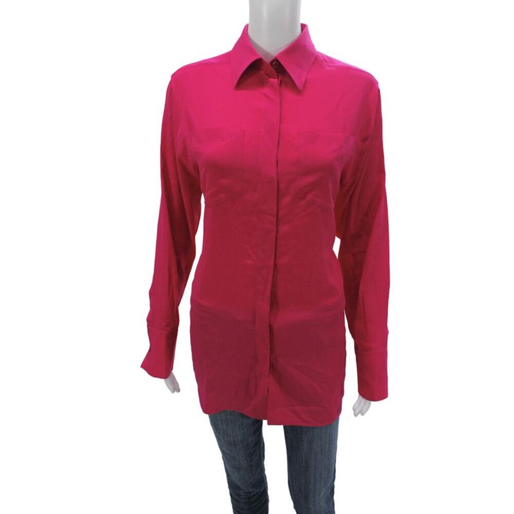 Givenchy Women Silk Collared Tunic Button Up Long Sleeve Pink Size 38